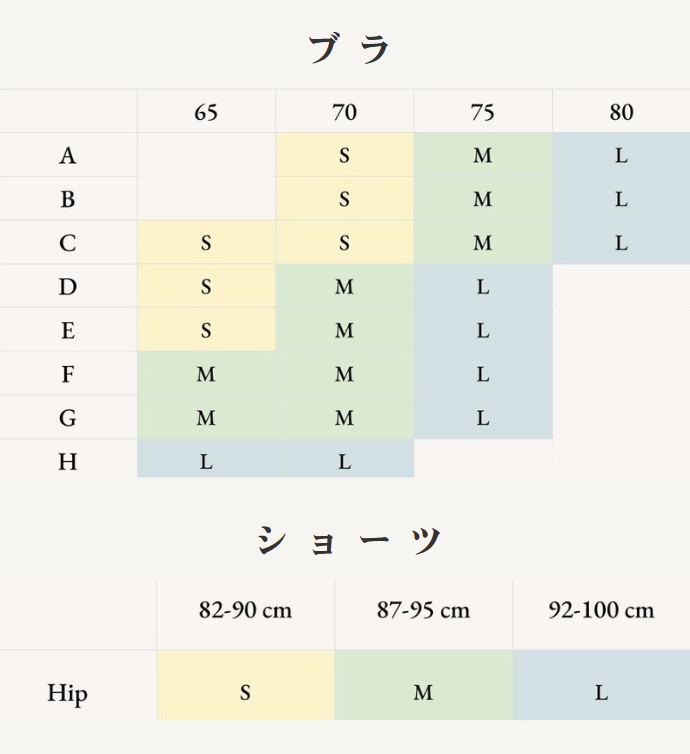 Tumugi ブラ・ショーツ サイズ表